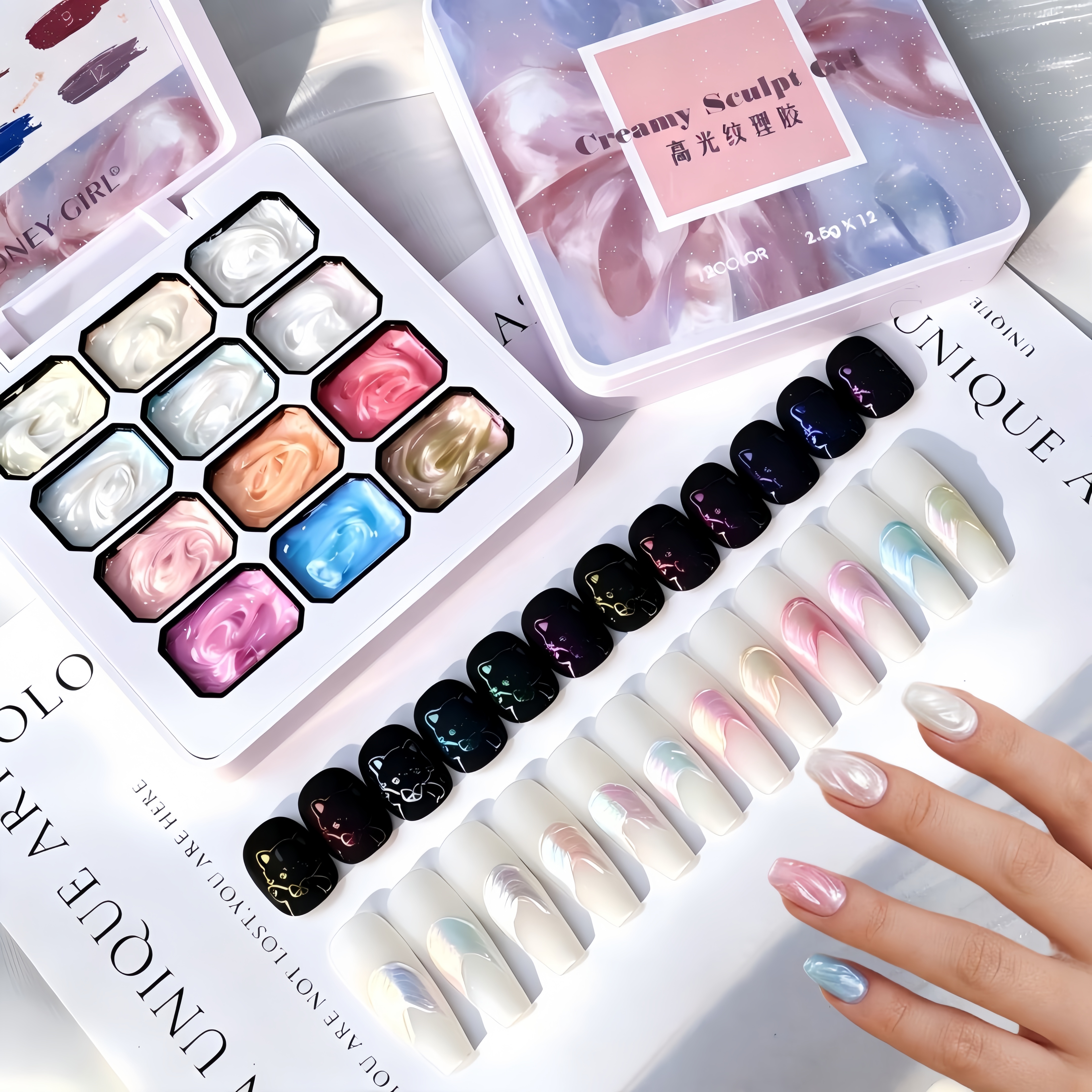Waxing Kit Home - 12-grid Dreamy Texture Gel Nails 3D